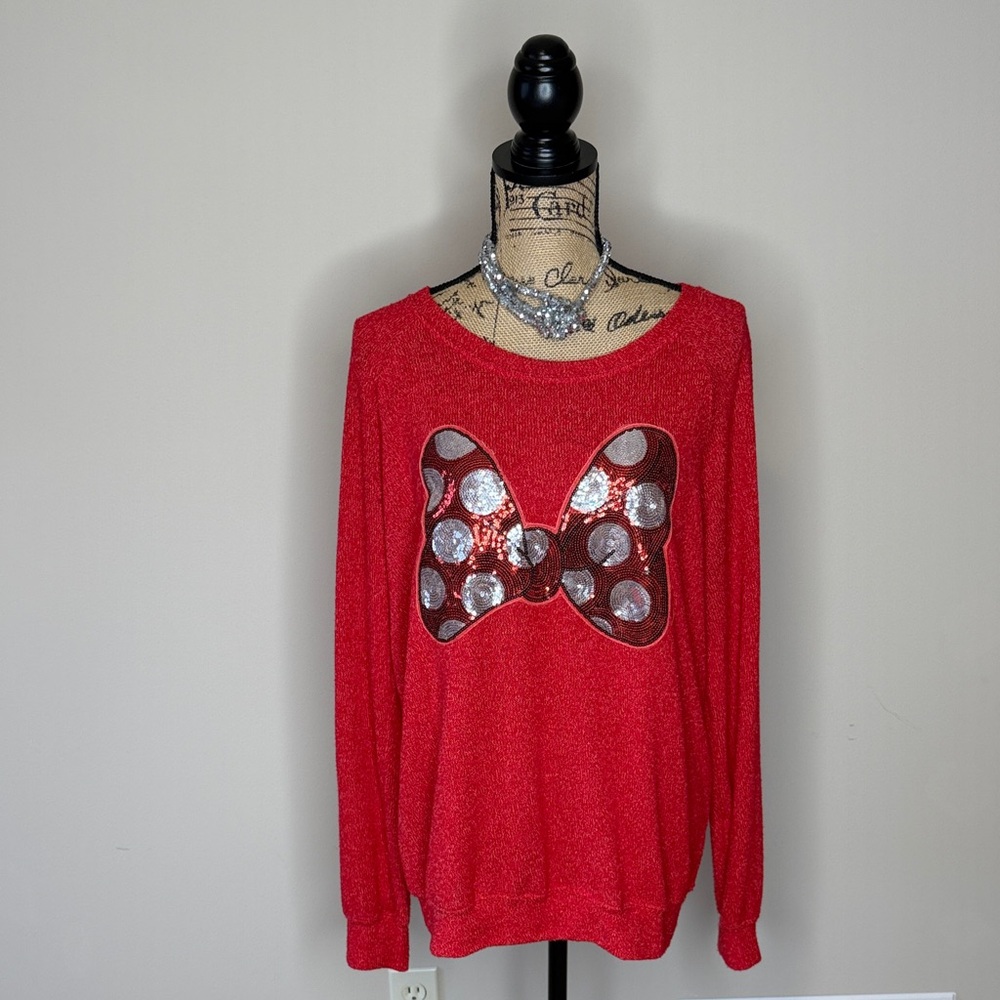Disney Parks Red Knit Top with sequin bow
